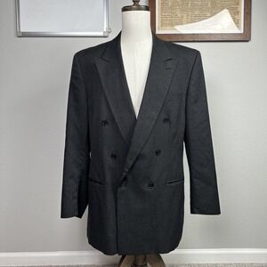 Marco Cellini Peak Lapel Double Breasted Blazer Men 44R Black Wool Ventless